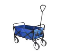 Chariot - Bleu - Chariot de plage - Chariot de jardin pliable - Avec barre de poussée - Pour une utilisation en extérieur - Capacité de charge de 115 kg - Pour tous les terrains