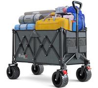 Chariot COMLAX FIELD Pliable 200L 200KG, Chariot Pliable avec Roues Larges, Chariot de Plage Pliable avec Freins, Charrette Grise
