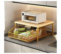 Chariot compact pour micro-ondes avec panier de rangement - Petite étagère de cuisine élégante sans roulettes, parfait pour bureau, salon, chambre à coucher (doré, taille S)