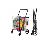 Chariot Courses Pliable Charge 50 kg 4 Roulettes 2 Paniers avec Doublure Étanche pour Ranger Transporter