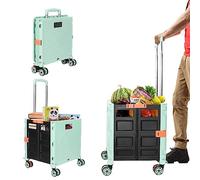 Chariot Courses Pliable jusqu'à 50Kg, magasinage avec Couvercle Chariot de Shopping roulettes, Roue de Rotation 360 ° résistante à l'usure & Chariot de Botte réglable en Alliage d'aluminium (Green)