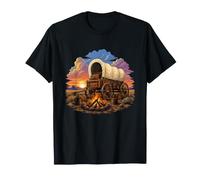 Chariot Couvert Coucher de Soleil Feu de Camp Frontier Journey T-Shirt