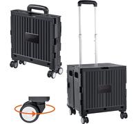 Chariot d'achat pliable 24,9kg (Dynamique)/49,8kg (Statique) - Panier PP et roues en caoutchouc - Panier Chariot d'achat 364x310x892mm - Caisse pliable avec roues adaptée à tous les terrains