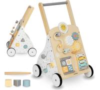 Mamabrum Marcheur en bois pour enfants, jouet éducatif 8 en 1, poussoir pour enfants, tableau de manipulation, centre d'activités, jouet multifonctionnel : marcheur, trieur, cymbales, plaquettes