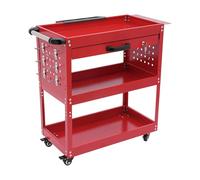 Chariot d'atelier à 3 niveaux - Charge maximale : 150 kg - Avec boîte de rangement et hariot à outils mobile - Pour entretien de voiture, garage, studio, etc (rouge)