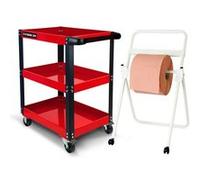 Chariot d'atelier BM TOOLS à 3 étages - Desserte, Plateaux de rangement pour outils, Servante, avec Dévidoir de papier