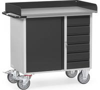 Chariot d'atelier Fetra avec armoire et 6 tiroirs avec rebord de roulement Grey Edition