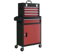 HOMCOM Chariot d'atelier Servante d'Atelier sur roulettes, Chariot avec Caisse à Outils Amovible, 5 tiroirs et Armoire verrouillable, 60 x 28 x 105 cm Rouge