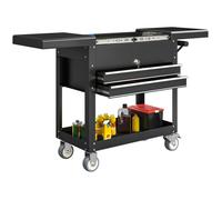 HOMCOM Chariot d'atelier, servante d'atelier sur roulettes, chariot à outils en acier avec plateau coulissant, tiroirs verrouillables et poignée pour entrepôt, atelier, garage, noir