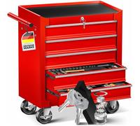 Chariot d'atelier - MASKO - 5 compartiments - Rouge - Tiroirs extensibles - Verrouillage centralisé - Roues 120 mm