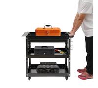 Chariot d'atelier mécanique à 3 niveaux, 250 kg, chariot d'atelier mécanique robuste avec tiroir verrouillable, pegboard latéral et crochets, organiseur de rangement mobile en acier sur roues pour