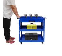 Chariot d'atelier mécanique à 3 niveaux, 250 kg, chariot d'atelier mécanique robuste avec tiroir verrouillable, pegboard latéral et crochets, organiseur de rangement mobile en acier sur roues pour