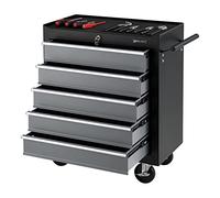Chariot D'Atelier pour Outils Meuble de Rangement à 5 Tiroirs Verouillables avec Tapis Antidérapants Acier Laqué Plastique 69 x 33 x 78 cm Noir Argenté