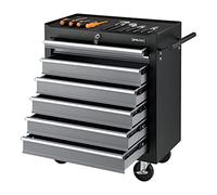 pro.tec Chariot D'Atelier pour Outils Meuble de Rangement à 7 Tiroirs Verouillables avec Tapis Antidérapants Acier Laqué Plastique 69 x 33 x 78 cm Noir Argenté