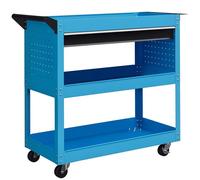 Chariot d'atelier servante atelier - DURHAND - 3 niveaux avec tiroir, porte-outils latéral et poignée - 82x35x76cm - bleu