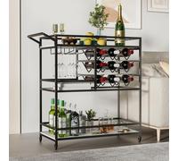 Chariot de bar 3 niveaux avec casier à vin - MDF et métal Vendos85