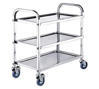 Chariot de bar en acier inoxydable - Chariot à thé à roulettes à 3 niveaux pour hôtels et restaurants - Chariot utilitaire mobile pour salle à manger et dessert (85 cm x 45 cm x 90 cm)
