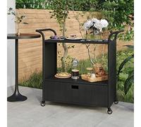 Chariot de bar en osier avec tiroir - 100 x 45 x 97 cm - Chariot de jardin élégant - Rangement extérieur pour boissons, fruits et collations - Parfait pour la terrasse et le divertissement