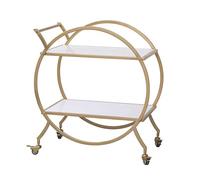 Chariot de Bar Rotonde Or avec Roues 2 Niveaux Métal Mini Bar Chariot pour Cuisine et Café Station Élégant Boisson Chariot Mobile Serveur 29 pouces