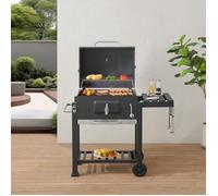 casa.pro Chariot de Barbecue au Charbon de Bois avec Grille Réglable en Hauteur Étagère Rabattable Thermomètre Ouvre-Bouteille Acier Inoxydable Plastique 105 x 114 x 48 cm Noir