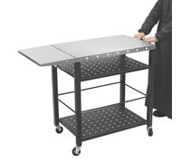 Chariot de barbecue avec table d'appoint pliable, table de préparation de cuisson avec roulettes, 4 niveaux, pour accessoires de barbecue et aliments, idéale pour le camping et les activités de plein