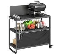Chariot de barbecue - desserte de jardin - Outsunny - pare-vent, 3 niveaux mobile avec rideau oxford - acier - 100x46x110cm - noir