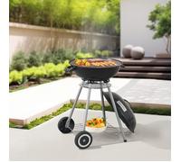 casa.pro Chariot de Barbecue Rond au Charbon de Bois avec Couvercle Amovible Fentes d'Aération Réglables Rangement Inférieur Portable Acier Inoxydable Plastique 80 x 49 x 47 cm Noir