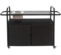 Chariot de barbecue, table d'appoint pour barbecue, chariot de bar avec seau à glace et plateau en acier inoxydable, chariot de cuisine en osier avec armoires, jardin à 4 roues,A