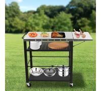Chariot de barbecue, table de camping, table de camping, table d'appoint, table d'appoint, table de préparation de cuisson, chariot de service avec plan de travail en acier inoxydable, pour camping