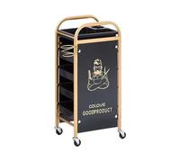 Chariot de barbier Multifonctionnel avec établi - Chariot de Salon doré avec 5 tiroirs, Grand Espace de Rangement, Anneau latéral en métal, mobilité aisée - Idéal pour Salon, Spa, Tatouage