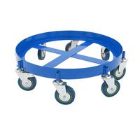 Chariot de batterie robuste avec cadre en acier, capacité de 120 kg, base croisée, 4 roues (2 avec freins) pour un transport facile de fûts de 120 gallons