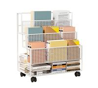 Chariot de bibliothèque Mobile, Organisateur Stockage fichiers dossiers Bureau Mobile avec Roues, Carton Utilitaire Mince cartons d'affichage Rack pour la Maison Blanc 55 * 21 * 50cm