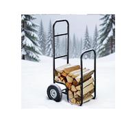 Chariot de bois de chauffage robuste de 100 kg avec roues, chariot de transport de bûches robuste avec roues en caoutchouc pour une utilisation en intérieur et en extérieur - Porte-bûches en fer et