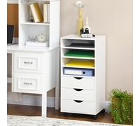 Chariot de bureau Vinsetto avec 4 roues, 4 étagères, 3 tiroirs, classeur de documents en bois MDF, 38x40x86,8 cm, blanc
