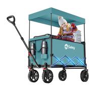 Chariot de camping pliable avec capacité 150 L, charge maximale 150 kg et auvent de protection amovible - Bleu vert