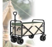 Chariot De Camping Pliable Avec Poignée Réglable Multi-angles,Roues Tout-Terrain De 10Cm Et Double Système De Freinage,Pour Plage,Jardin,Pique-Niques,Courses Et Transport De Bagages Green