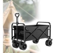 Chariot De Camping Pliable Avec Poignée Réglable Multi-angles,Roues Tout-Terrain De 10Cm Et Double Système De Freinage,Pour Plage,Jardin,Pique-Niques,Courses Et Transport De Bagages Black