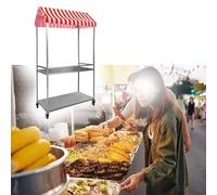 Chariot de camping pliable sur roues, chariot pliable portable avec support à collation à 2 niveaux en acier, polyvalent pour les marchés en plein air, la plage et les distributeurs automatiques
