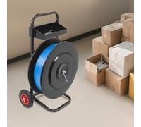 Chariot de cerclage pour bande de cerclage PET/PP/fibre, chariot de dévidoir portable en métal avec noyau de 400/200 mm de diamètre, équipé de roulettes anti-retour et système de freinage amélioré