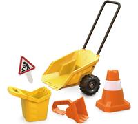 Hape Chariot de Chantier et Accessoires pour la Plage Dès 3 Ans - pour Plage, Bac à Sable, Terrain de Jeu - Camion Benne, Bulldozer, Panneau de Construction - Empilable, Facile pour Petites Mains