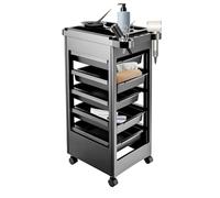 Chariot de coiffeur à 5 tiroirs sur roulettes - 50 x 32 x 81 cm - Peu encombrant et résistant à la corrosion - Pour tatouage, studio, maison, bureau - Noir