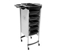 Chariot de coiffeur à 6 étages avec 5 tiroirs amovibles, plateau à outils et 4 roues universelles - Chariot multifonction pour salon de coiffure, tatouage, coiffeur, coiffeur