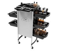 Chariot de coiffeur multifonction avec 5 tiroirs, chariot de salon à 6 étages, chariot de tatouage sur roulettes, pour salon de beauté, coiffeur (blanc cassé, noir)