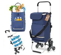 Sekey Chariot de Courses Pliable avec Fonction Monte-Escaliers, Caddie 3 en 1 avec Sac à Bandoulière et 3 Roues, Trolley et Diable Idéal pour Les Citadins, Les Courses et Le Camping - Bleu