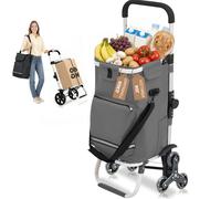 Chariot De Course 60L Avec Système à 3 Roues Pour Monter Les Escaliers, Chariot Pour Le Camping Et Les Courses Avec Poignée Réglable En Hauteur, Chariot 3-En-1 En Aluminium, Incluant Un Compartiment R