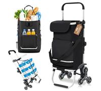 Chariot De Course 60L Avec Système à 3 Roues Pour Monter Les Escaliers, Chariot Pour Le Camping Et Les Courses Avec Poignée Réglable En Hauteur, Chariot 3-En-1 En Aluminium, Incluant Un Compartiment R