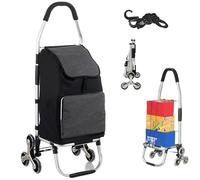 Chariot de Course | Chariot marché 6 Roues - 3 Roues de Chaque côté | 2 en 1 Poussette marché Pliable et Diable | Caddie Panier Montant escalier, Capacité maximale 75 kg (Black)