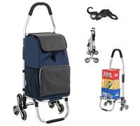 Chariot de Course | Chariot marché 6 Roues - 3 Roues de Chaque côté | 2 en 1 Poussette marché Pliable et Diable | Caddie Panier Montant escalier, Capacité maximale 75 kg (Blue)