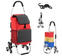 SADOMAIN Chariot de Course | Chariot marché 6 Roues - 3 Roues de Chaque côté | 2 en 1 Poussette marché Pliable et Diable | Caddie Panier Montant escalier, Capacité maximale 75 kg (Red)