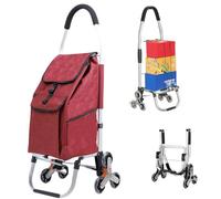 YFSMBD Chariot de Course | Chariot marché 6 Roues - 3 Roues de Chaque côté | 2 en 1 Poussette marché Pliable et Diable | Caddie Panier Montant escalier, 45 L (Red)